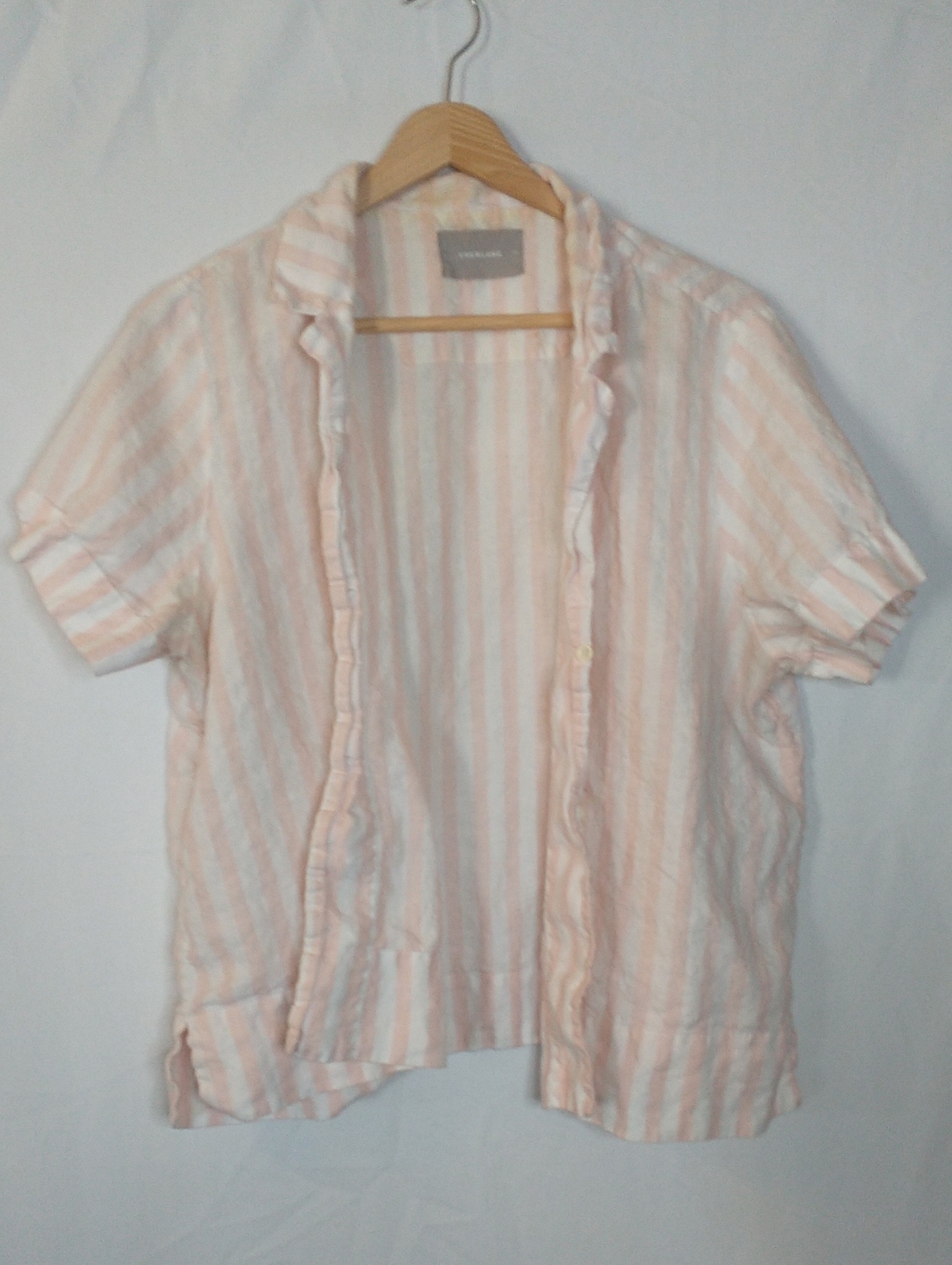 Everlane Linen Striped Pink and White Short Sleeve Button Front Top Blouse 14